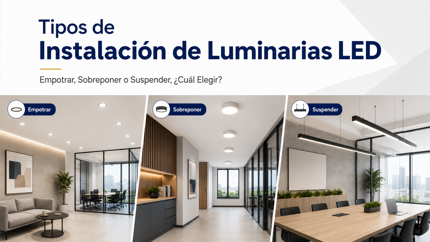 Tipos de Instalación de Luminarias LED: Empotrar, Sobreponer o Suspender, ¿Cuál Elegir?