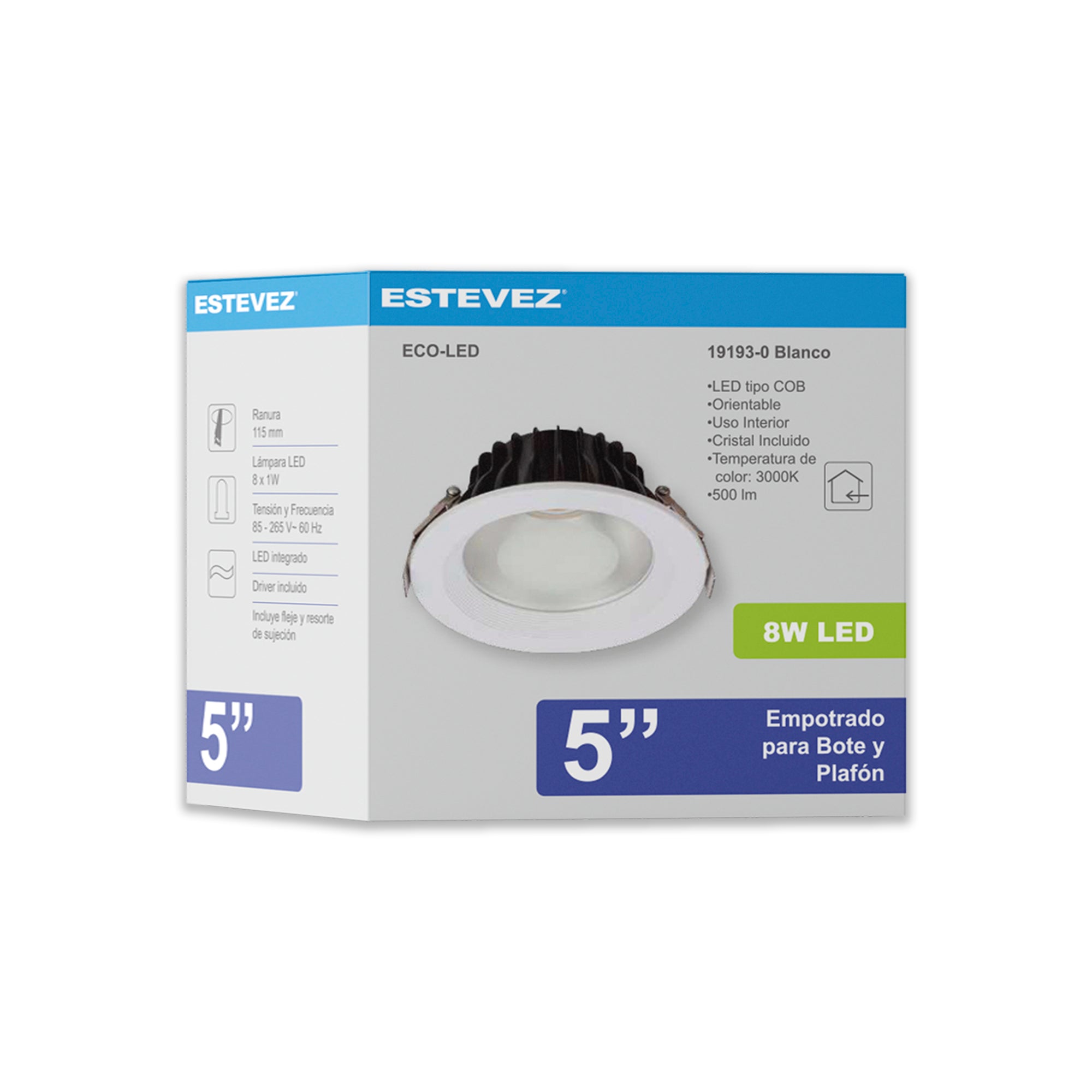 Estevez Luminario Empotrado para Bote y Plafón 8W, Modelo 19193-0