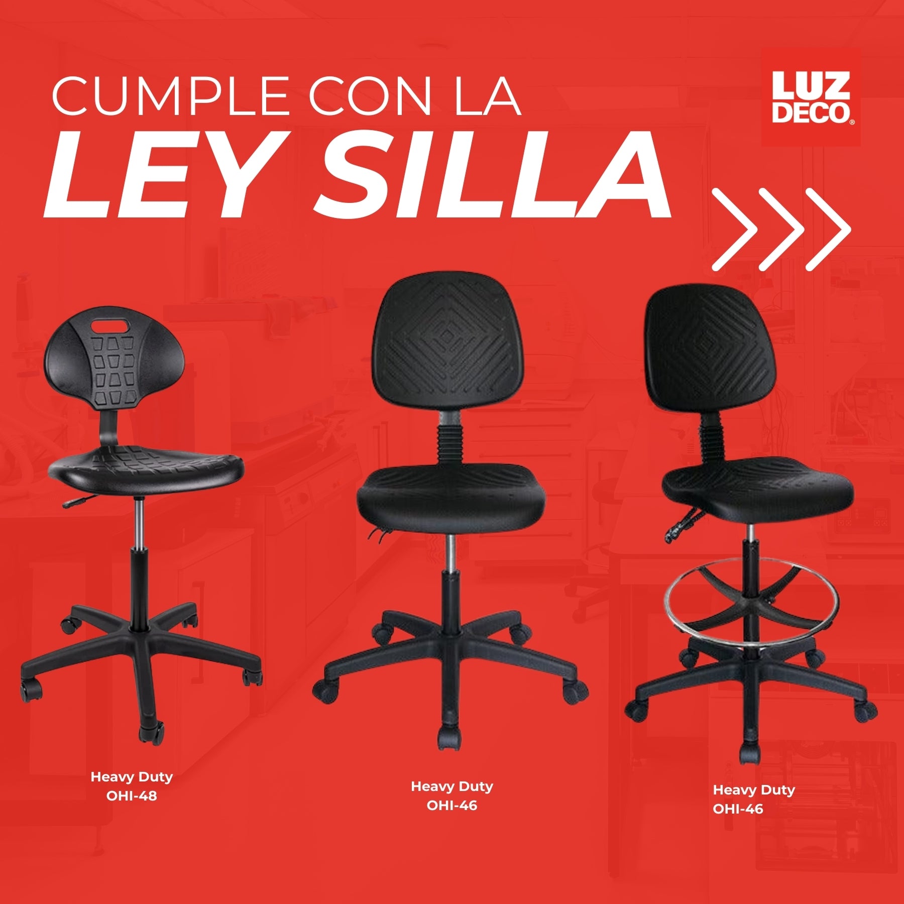 Offiho Sillas De Oficina Industrial Ergonómica con Altura Ajustable Resistente, Modelo OHI46-HEAVYDUTY