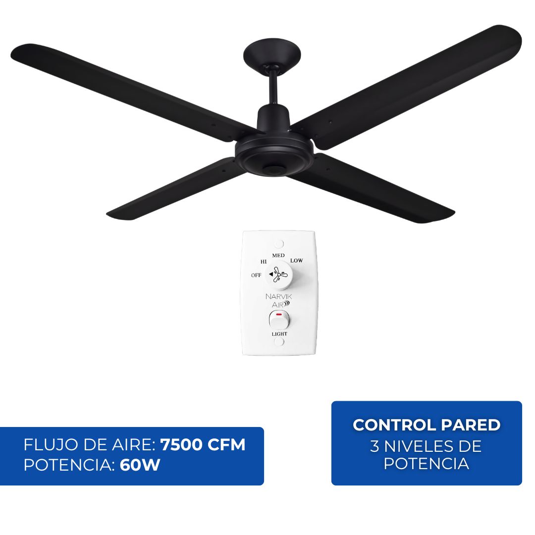 Narvik Ventilador de Techo de 56" Con 4 Aspas de Aluminio con Control de Pared Industrial NA-C56MB /NA3011