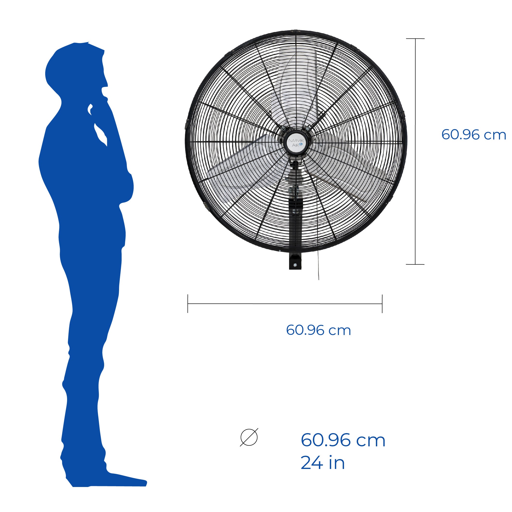 Narvik Ventilador de 24" Industrial de Pared 235W con Aspas de Aluminio, Amplia Oscilación, Modelo NA1124