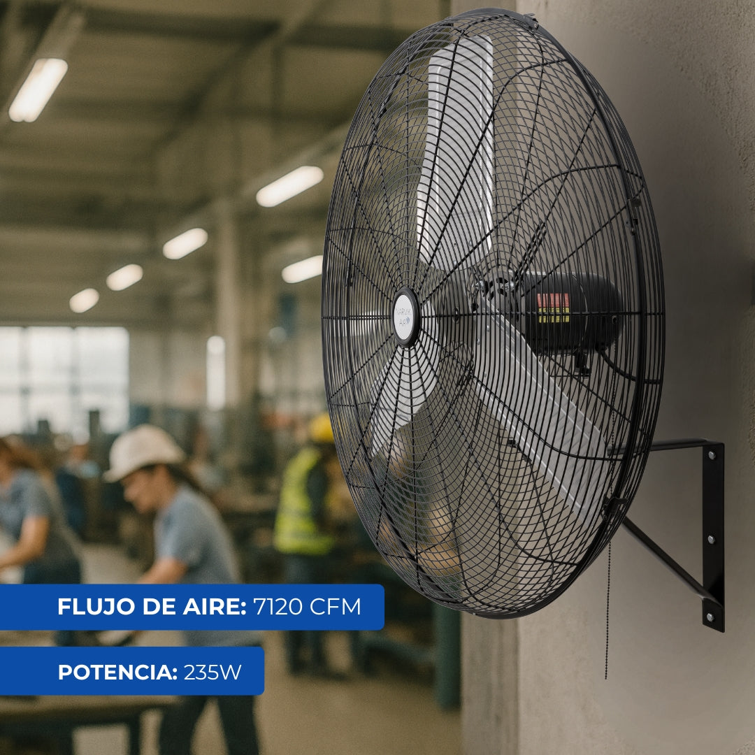 Narvik Ventilador de 24" Industrial de Pared 235W con Aspas de Aluminio, Amplia Oscilación, Modelo NA1124
