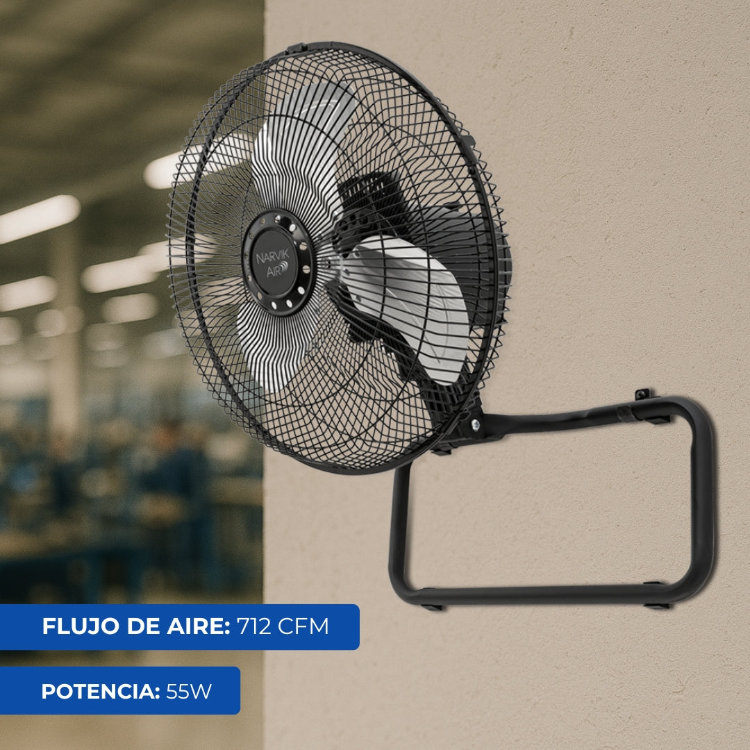 Narvik NA1012 Ventilador de 12" Industrial 2 en 1: Piso y Pared 55W con Aspas de Aluminio Oscilación de 90°