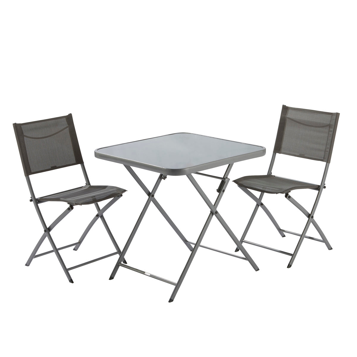Naterial Set de Comedor: Mesa + 2 Sillas Plegables de Acero Apta para Exterior, Modelo Emys