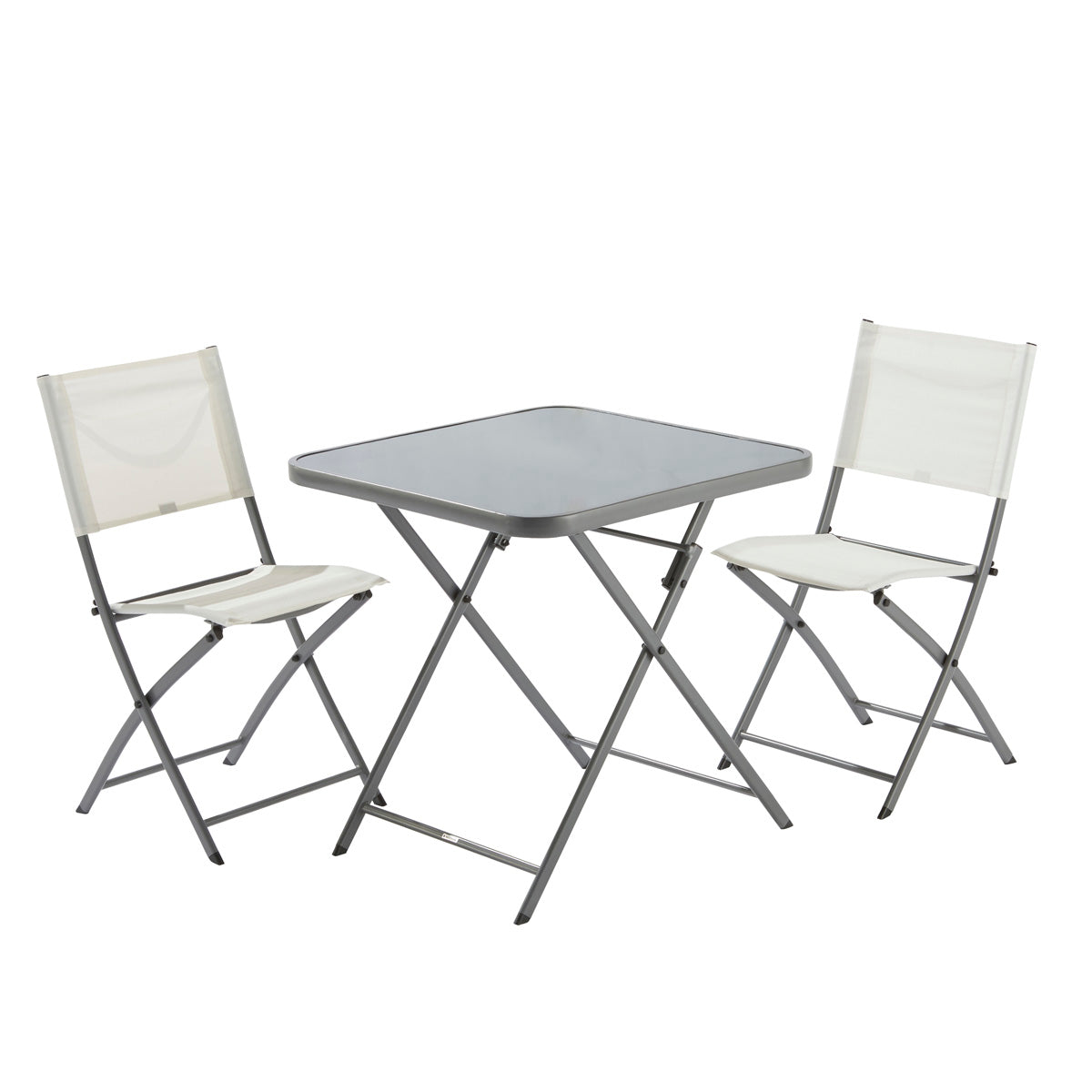 Naterial Set de Comedor: Mesa + 2 Sillas Plegables de Acero Apta para Exterior, Modelo Emys