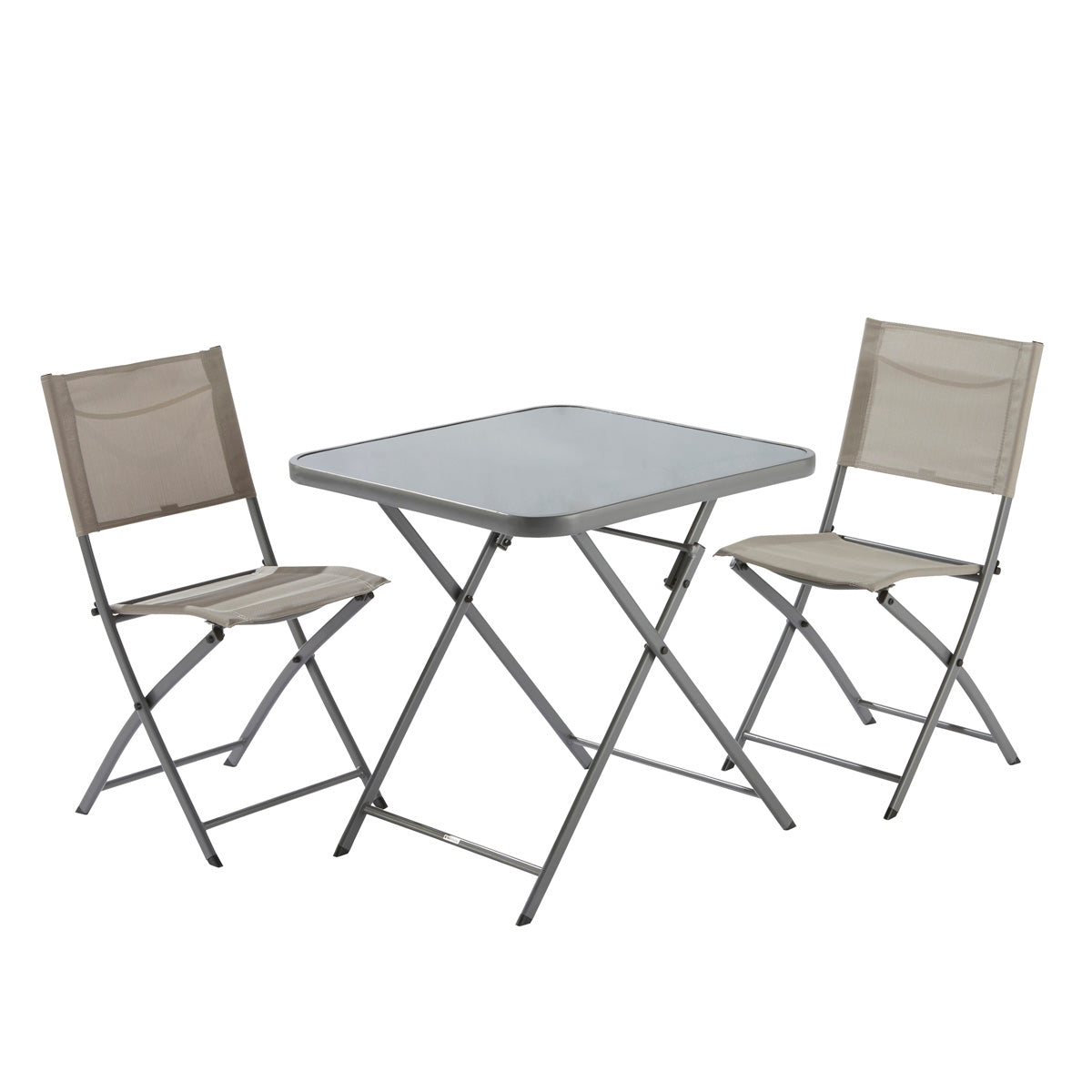 Naterial Set de Comedor: Mesa + 2 Sillas Plegables de Acero Apta para Exterior, Modelo Emys