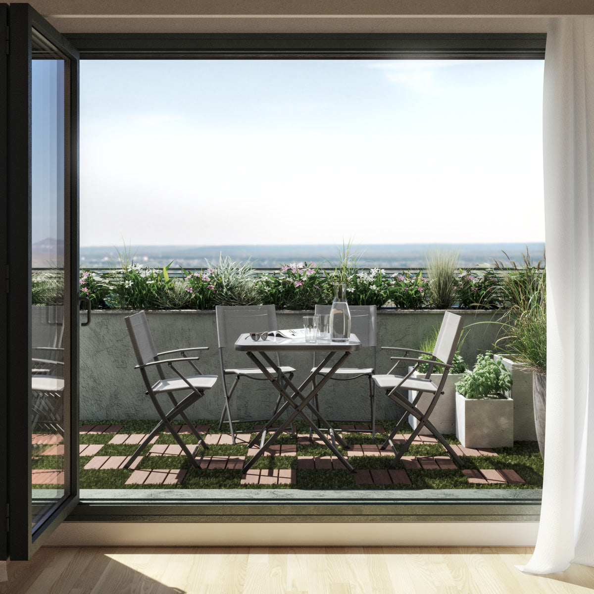 Naterial Set de Comedor: Mesa + 2 Sillas Plegables con Descansabrazos de Acero Aptas para Exterior, Modelo Emys