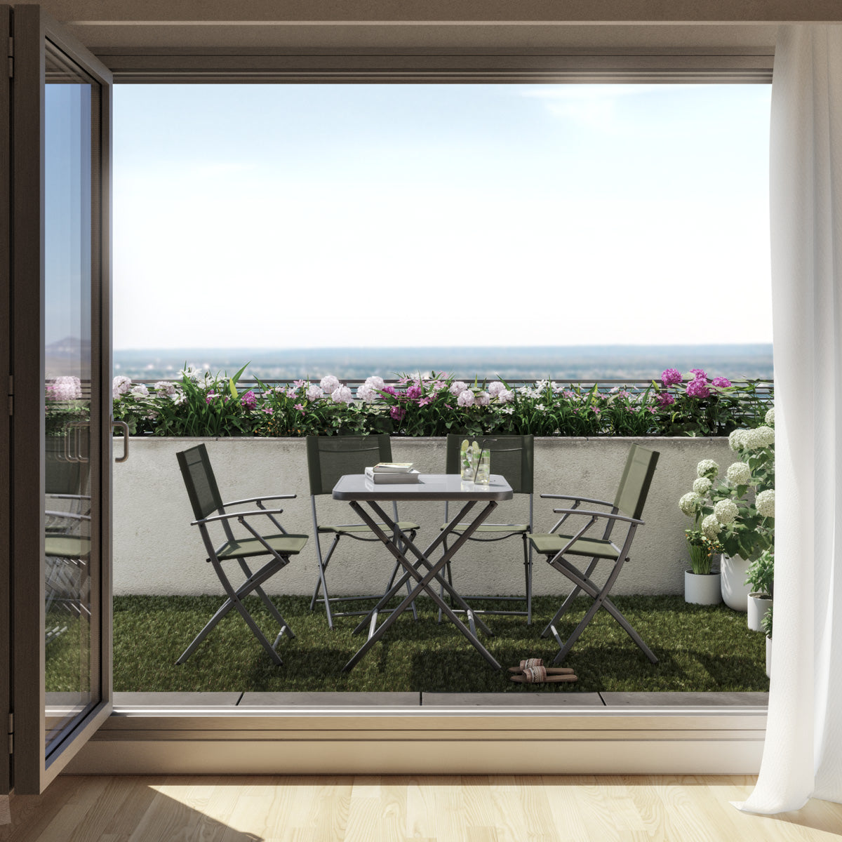 Naterial Set de Comedor: Mesa + 2 Sillas Plegables con Descansabrazos de Acero Aptas para Exterior, Modelo Emys