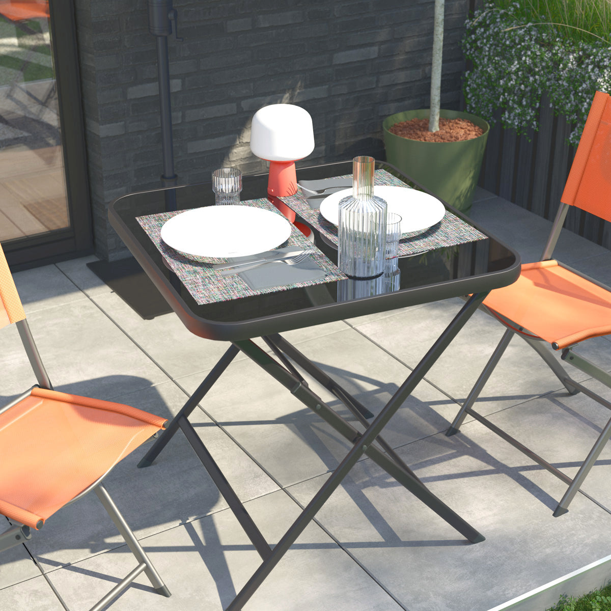 Naterial Set de Comedor: Mesa + 2 Sillas Plegables de Acero Apta para Exterior, Modelo Emys