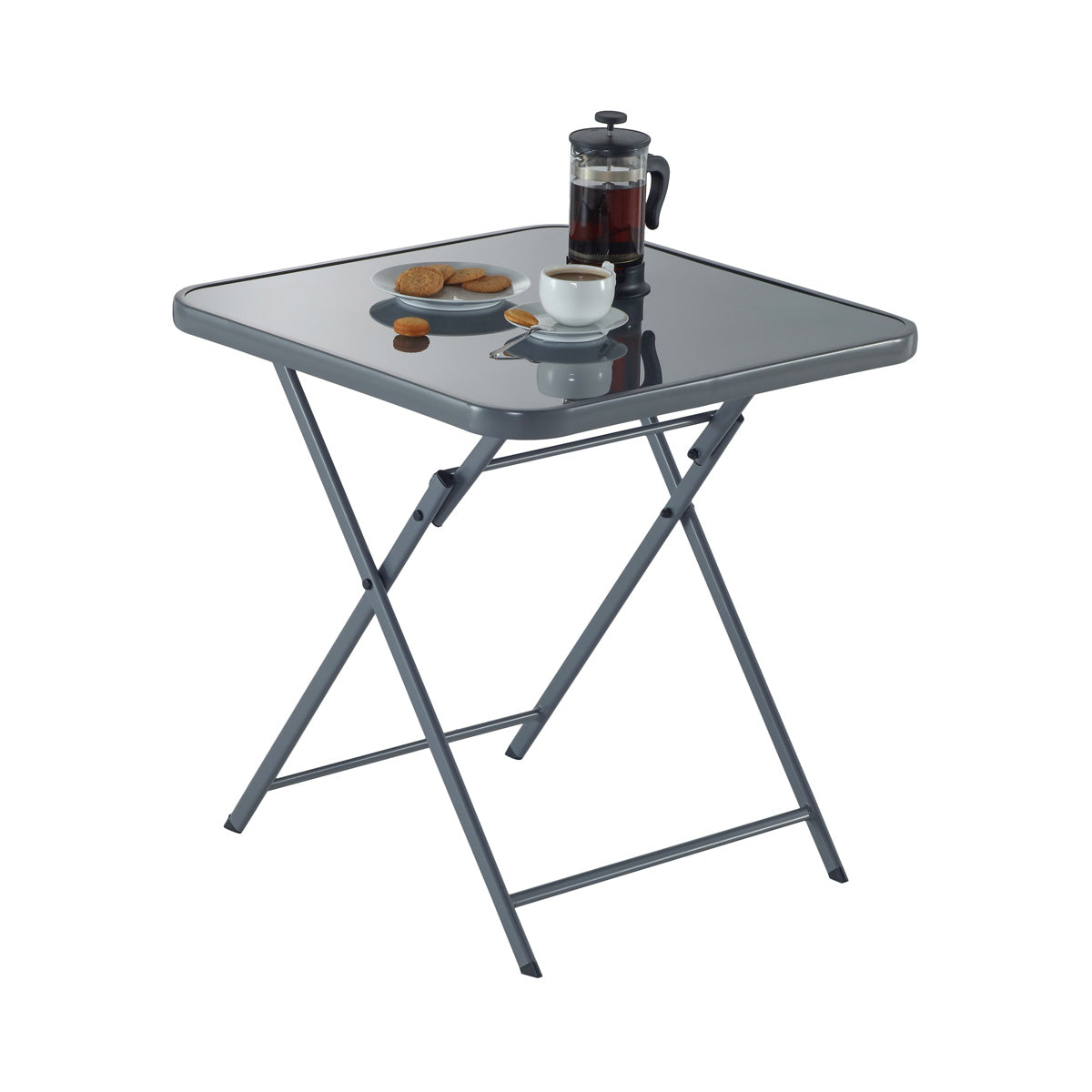 Naterial Set de Comedor: Mesa + 2 Sillas Plegables con Descansabrazos de Acero Aptas para Exterior, Modelo Emys