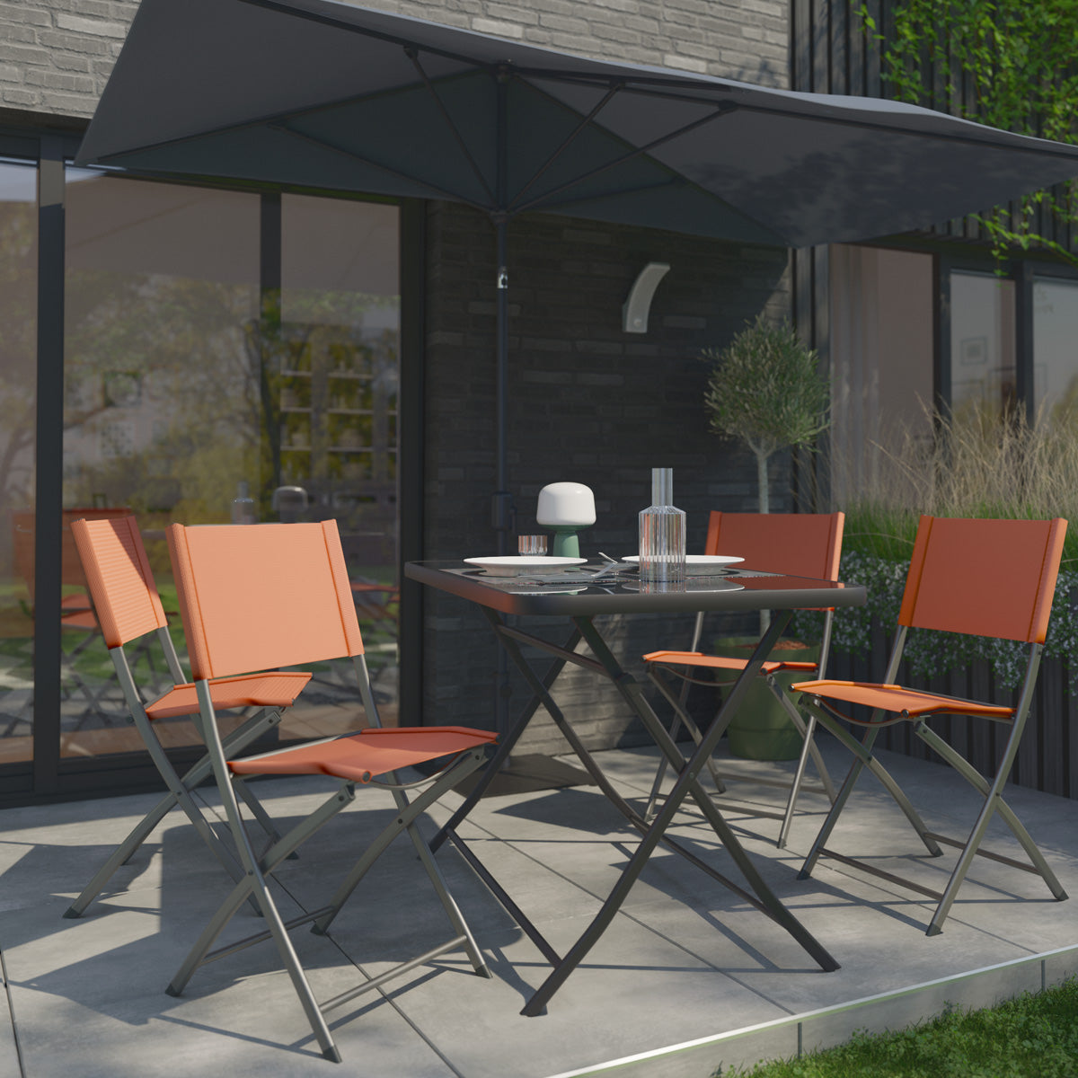 Naterial Set de Comedor: Mesa+ 4 Sillas Plegables de Acero Apta para Exterior, Modelo Emys