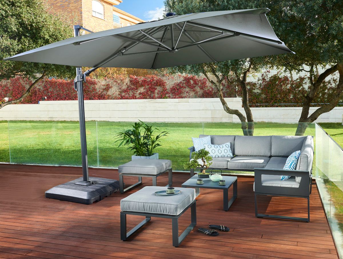 Naterial Sombrilla con Luz LED Solar 280x390 cm para Jardín con Brazo Lateral, Modelo Sonora II