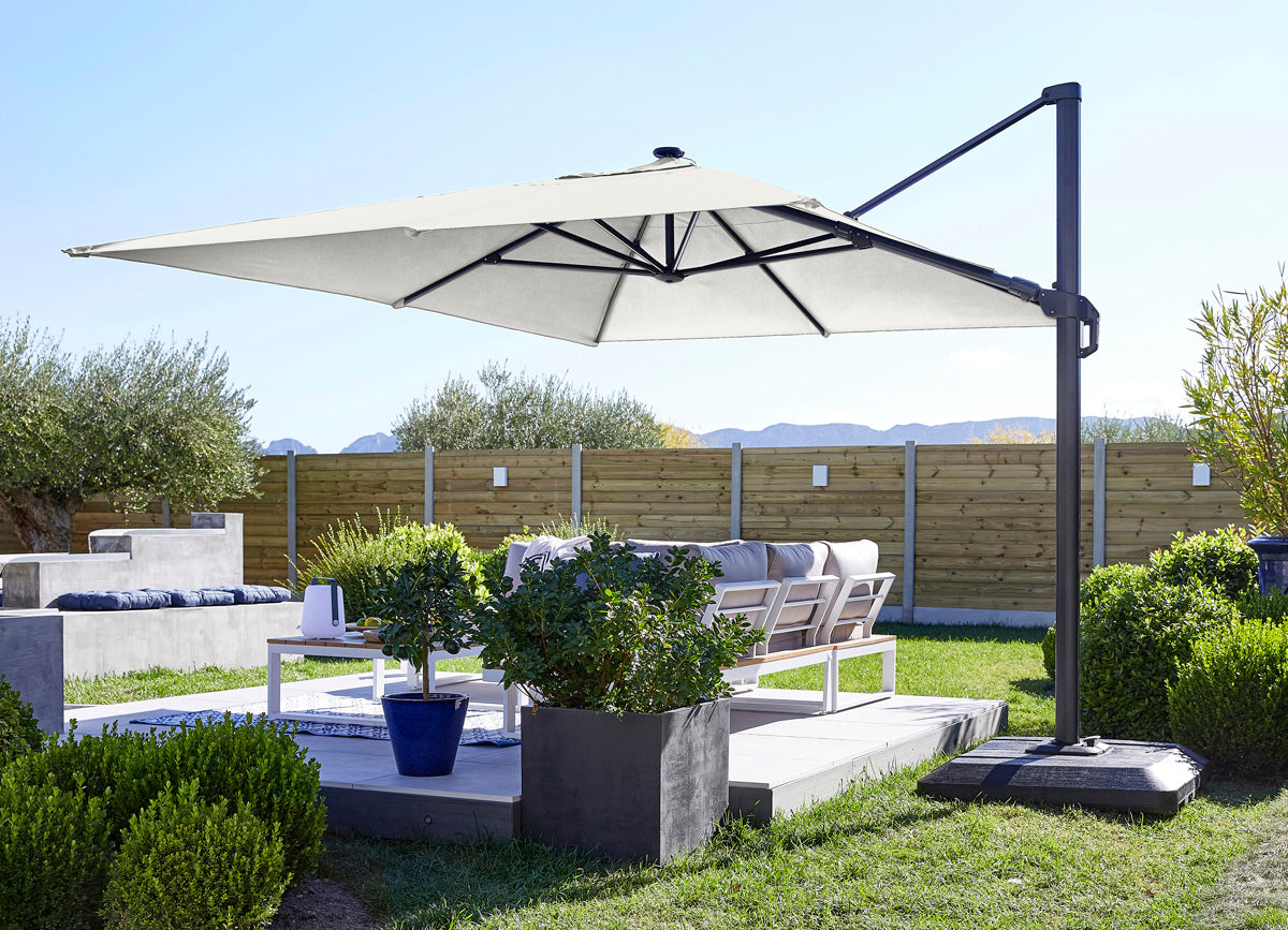 Naterial Sombrilla con Luz LED Solar 280x390 cm para Jardín con Brazo Lateral, Modelo Sonora II