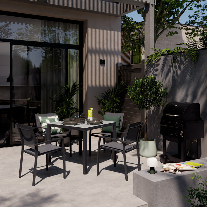 Naterial Silla de Jardín Apilable de Aluminio y Textileno con Brazos para Exterior , Modelo Lyra Beta