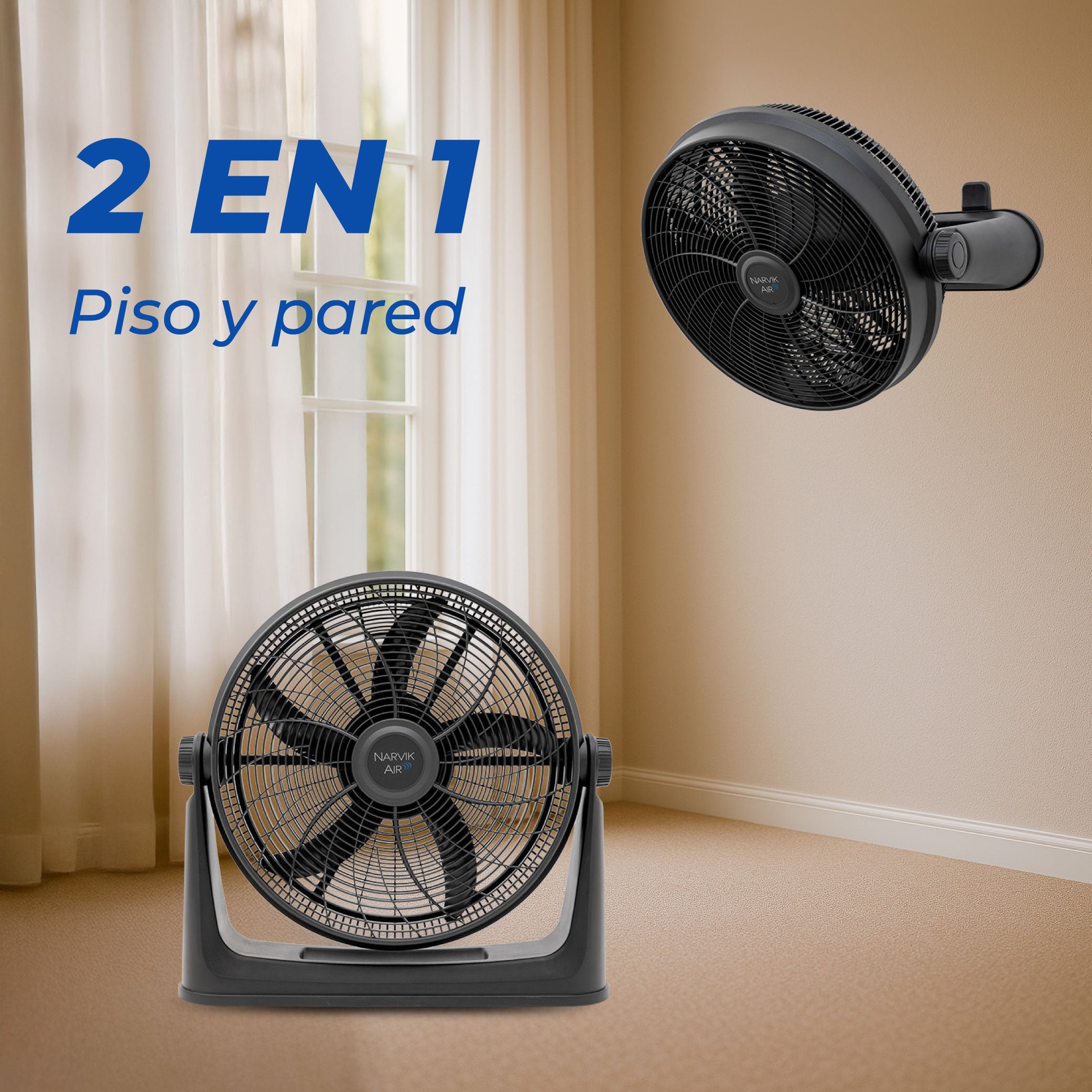 Narvik Ventilador de 20" 2 en 1: Piso y Pared 130W Silencioso con Aspas Plásticas, Modelo NA2020