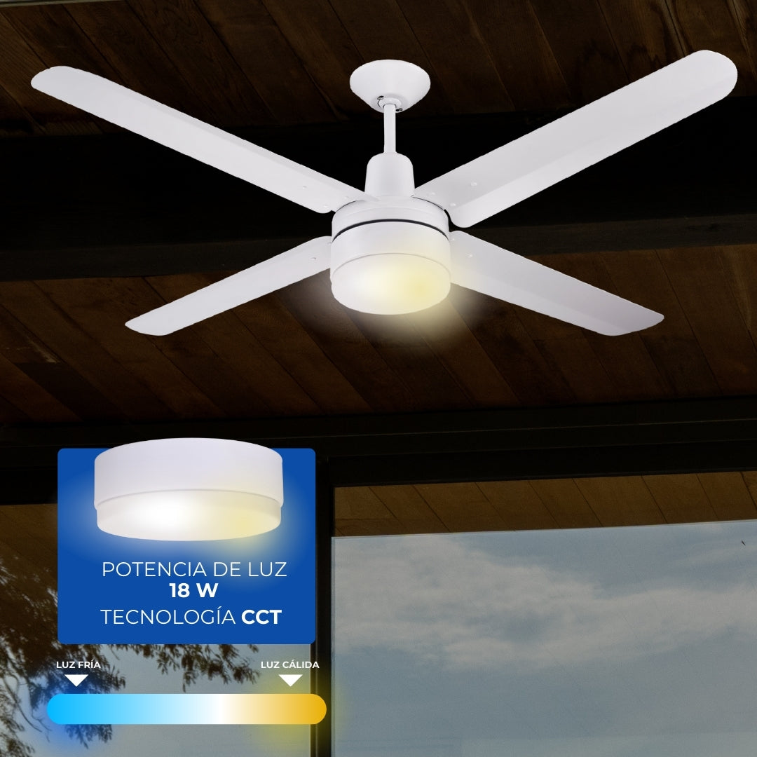 Narvik Ventilador de Techo de 56" Con Luz CCT de 4 Aspas de Aluminio con Control de Pared Industrial NA-CL56MB/ NA3021