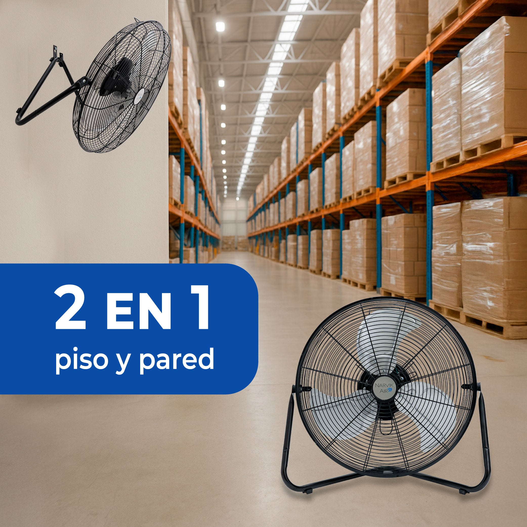 Narvik Ventilador de 20" Industrial 2 en 1: Piso y Pared de 160W con Aspas de Aluminio, Modelo NA1020 / NA-F20