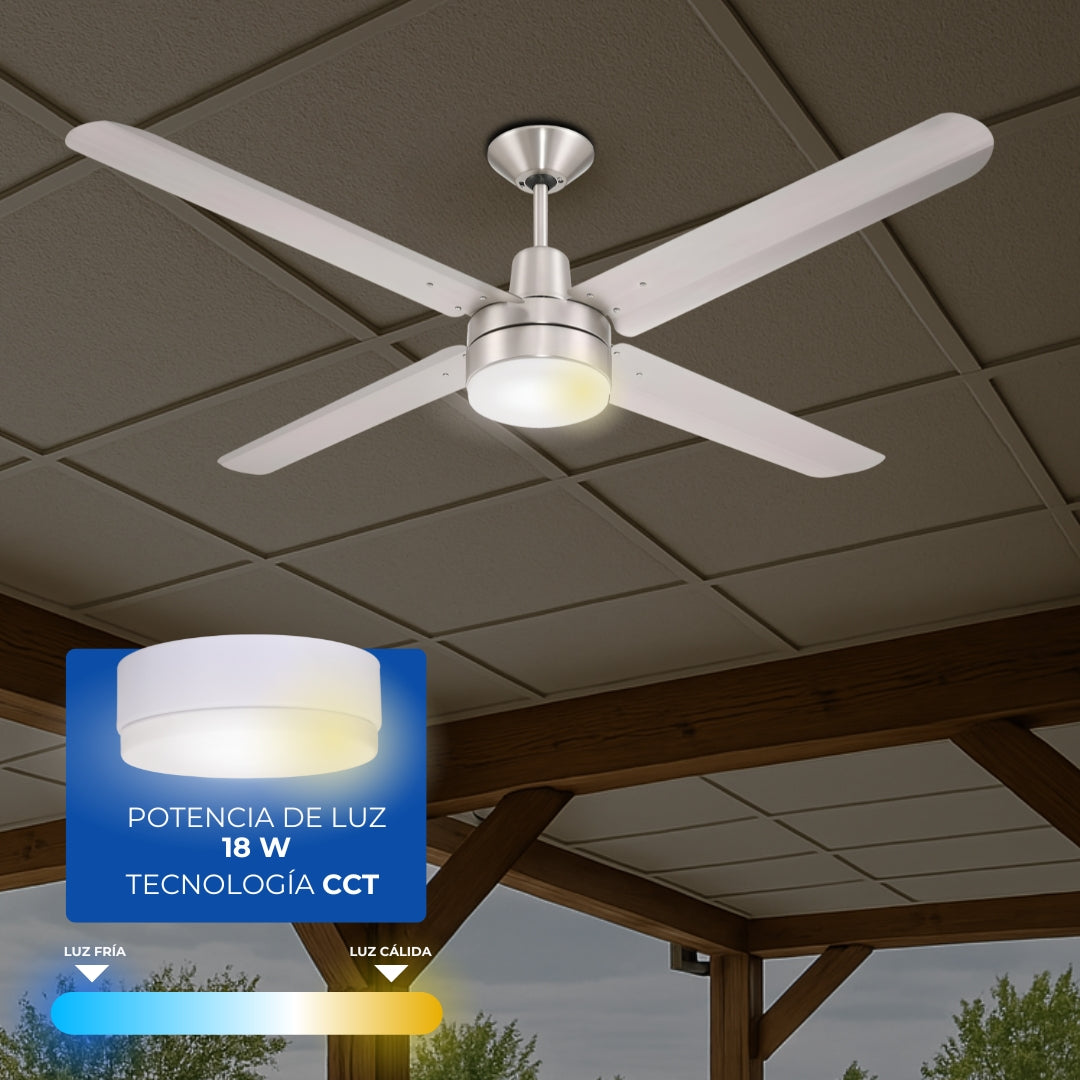 Narvik Ventilador de Techo de 56" Con Luz CCT de 4 Aspas de Aluminio con Control de Pared Industrial NA-CL56MB/ NA3021