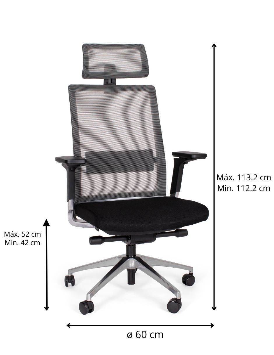 Offiho Black Silla de Oficina Ergonómica Reclinable con Altura Ajustable, Modelo OHE45-SNAP