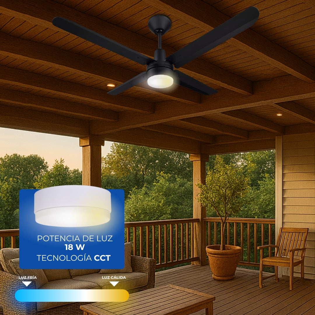 Narvik Ventilador de Techo de 56" Con Luz CCT de 4 Aspas de Aluminio con Control de Pared Industrial NA-CL56MB/ NA3021