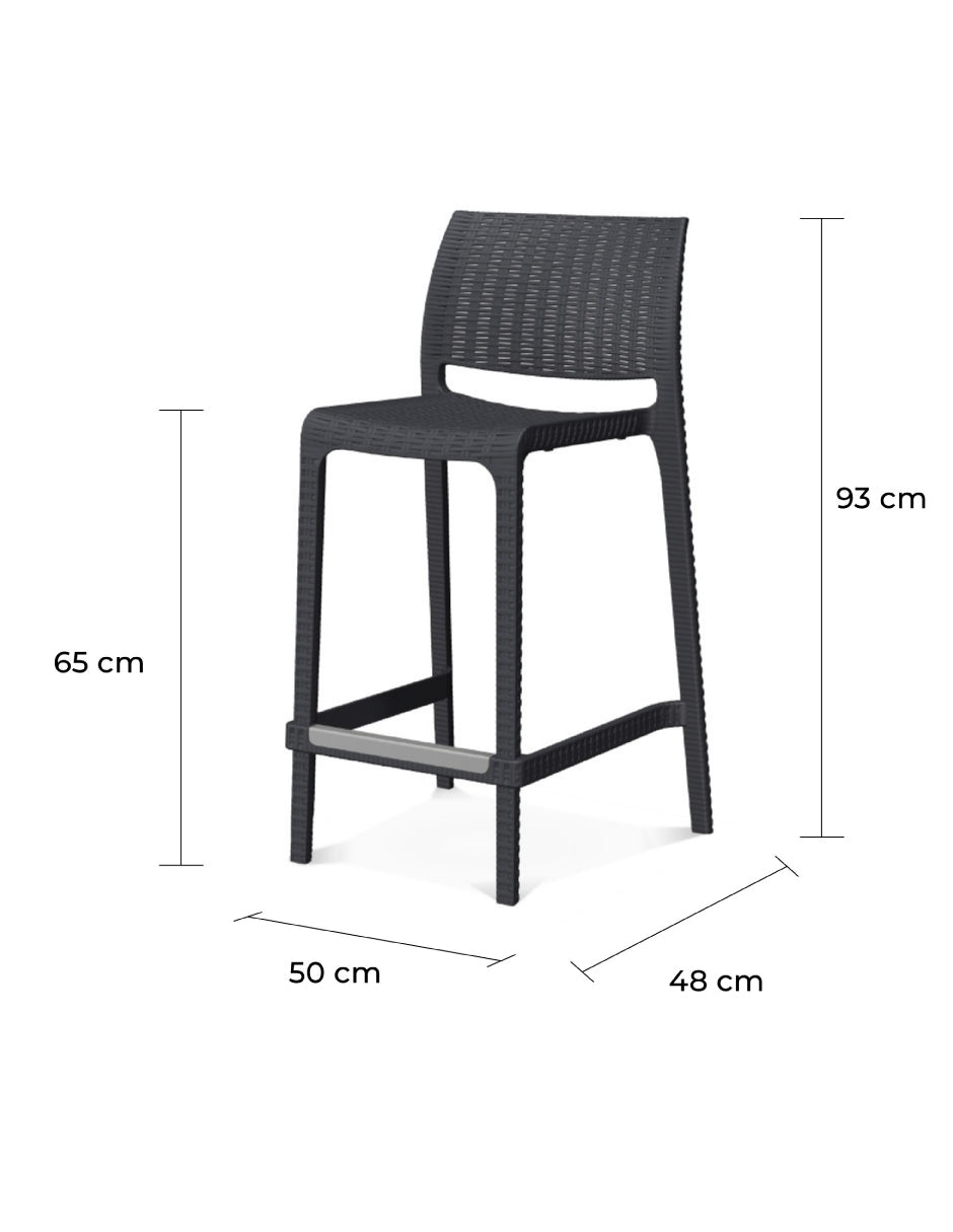 Lagoon Set de 2 Bancos de Barra Tipo Ratan en Varias Alturas Apto para Exterior e Interior con Protección UV, Modelo Rue 7036