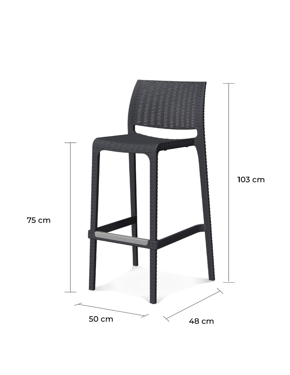 Lagoon Set de 2 Bancos de Barra Tipo Ratan en Varias Alturas Apto para Exterior e Interior con Protección UV, Modelo Rue 7036