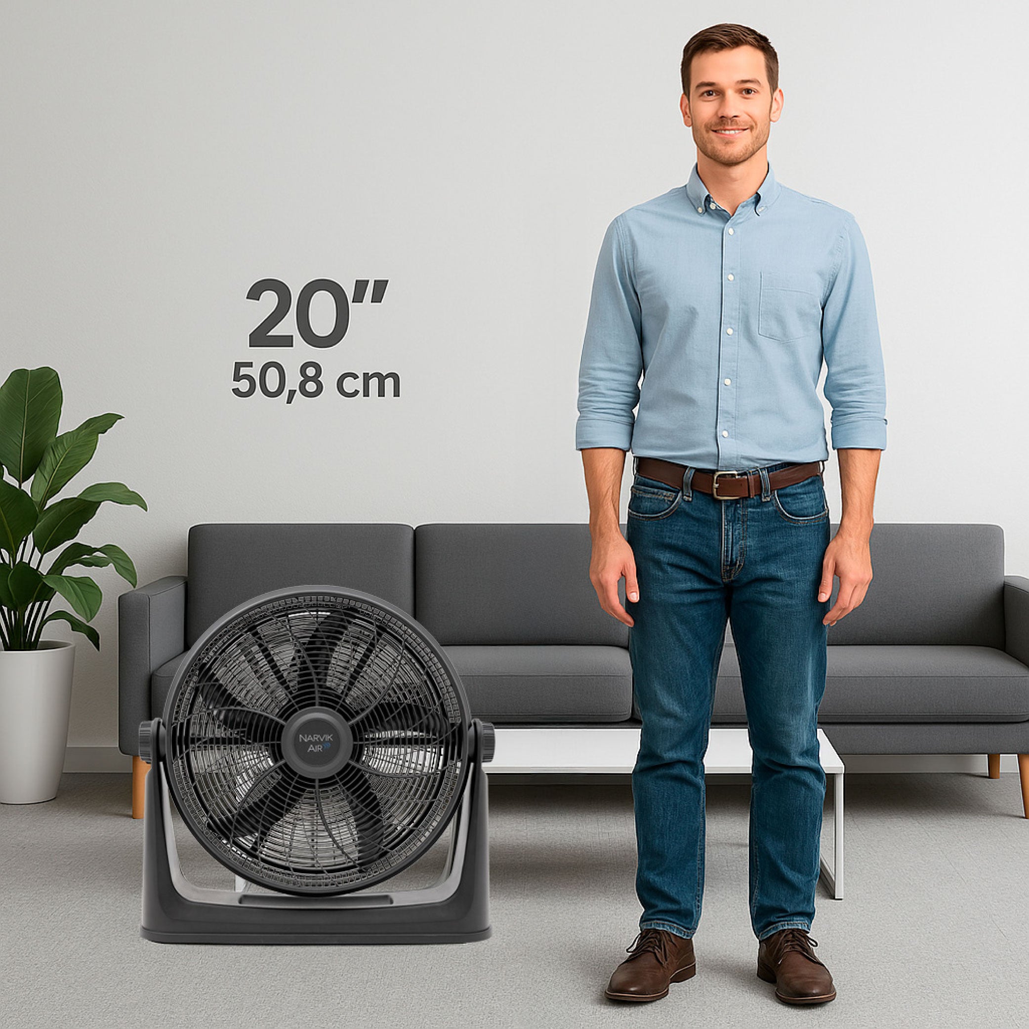 Narvik Ventilador de 20" 2 en 1: Piso y Pared 130W Silencioso con Aspas Plásticas, Modelo NA2020