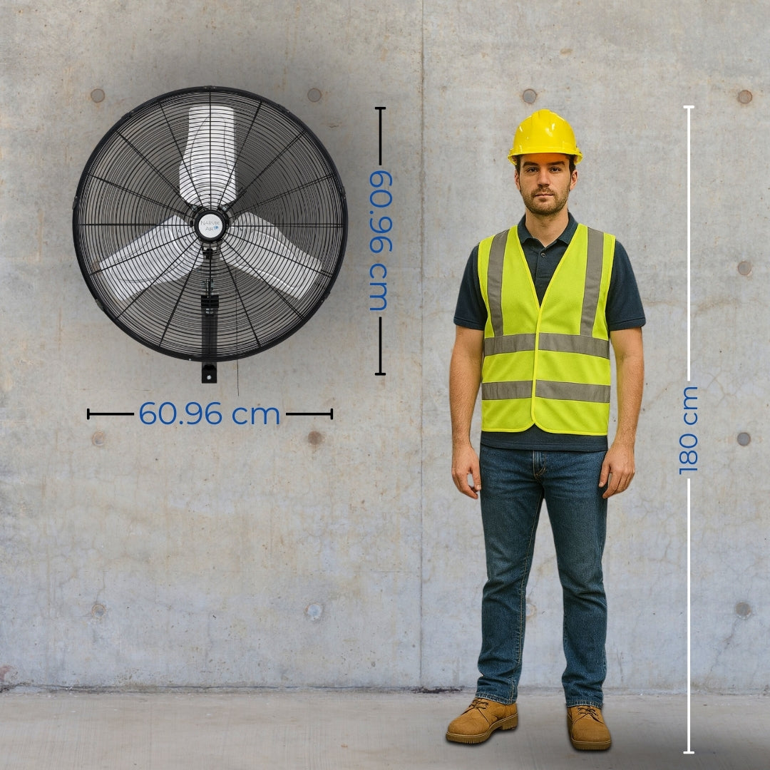 Narvik Ventilador de 24" Industrial de Pared 235W con Aspas de Aluminio, Amplia Oscilación, Modelo NA1124