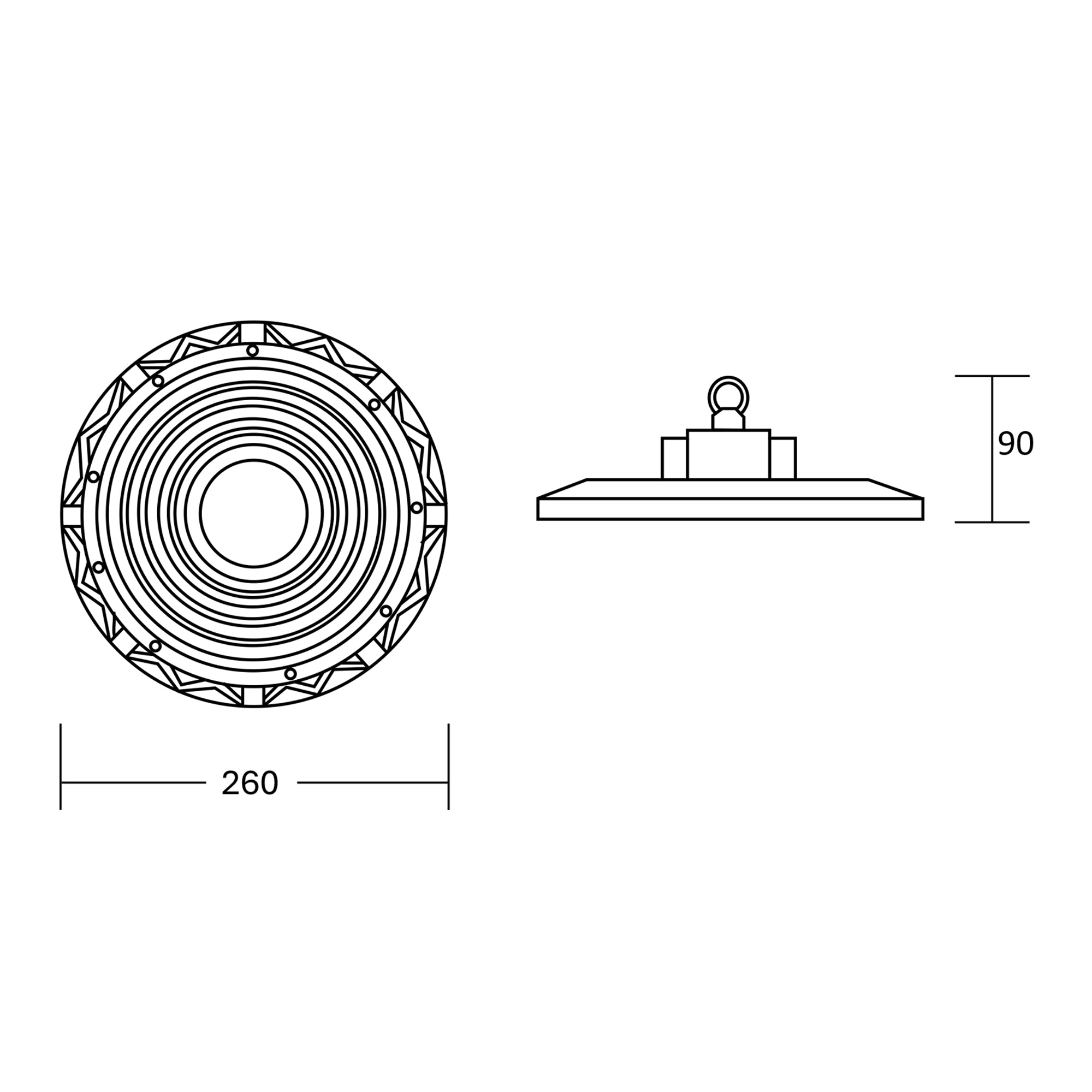 Estevez Luminaria LED UFO Industrial 100W Multipotencia 6500K IP65, Modelo A-31100