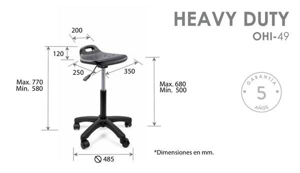 Offiho Banco Industrial Ergonómico con Altura Ajustable Resistente, Modelo OHI-49