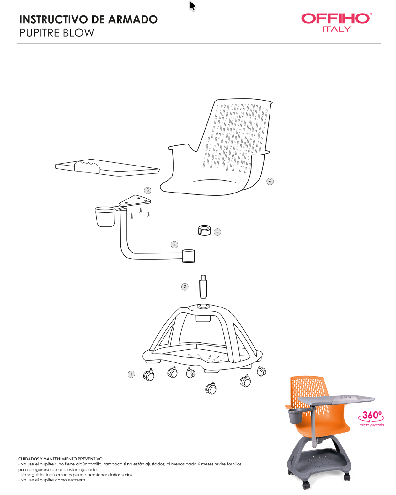 Offiho Pupitre Ergonómico Movilidad 360° y Diseño Escolar Premium, Modelo Blow OHP2100