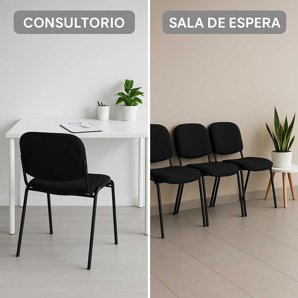 Offiho Set de 3 Sillas de Oficina para Visita Tapiz Personalizable con Estructura de Acero, Modelo ECOVISITA