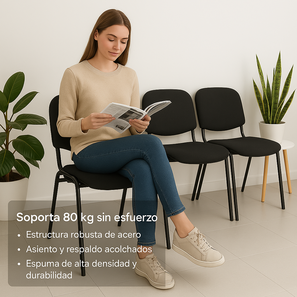 Offiho Set de 3 Sillas de Oficina para Visita Tapiz Personalizable con Estructura de Acero, Modelo ECOVISITA