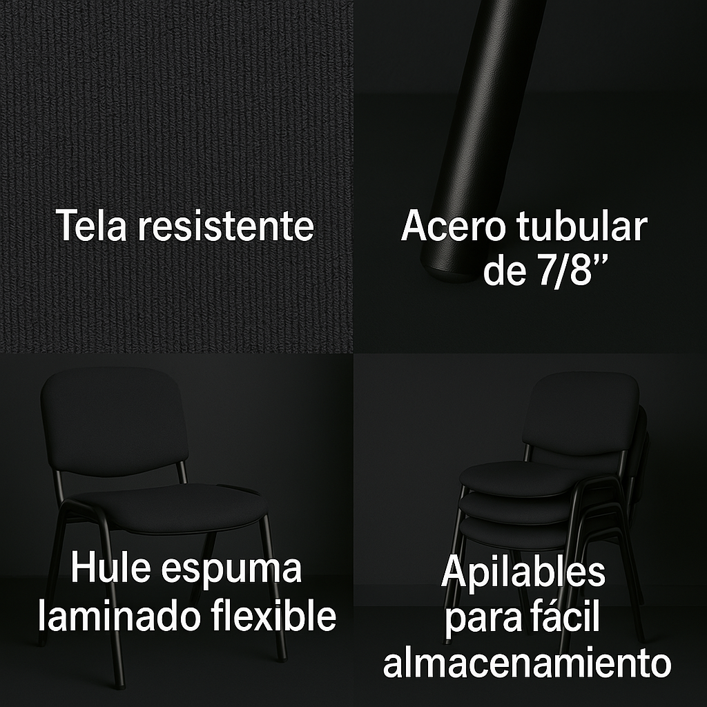 Offiho Set de 3 Sillas de Oficina para Visita Tapizada con Estructura de Acero, Modelo ECOVISITA