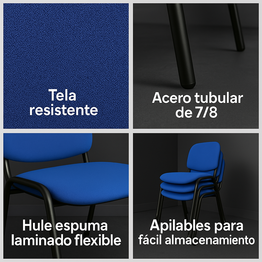 Offiho Set de 3 Sillas de Oficina para Visita Tapizada con Estructura de Acero, Modelo ECOVISITA