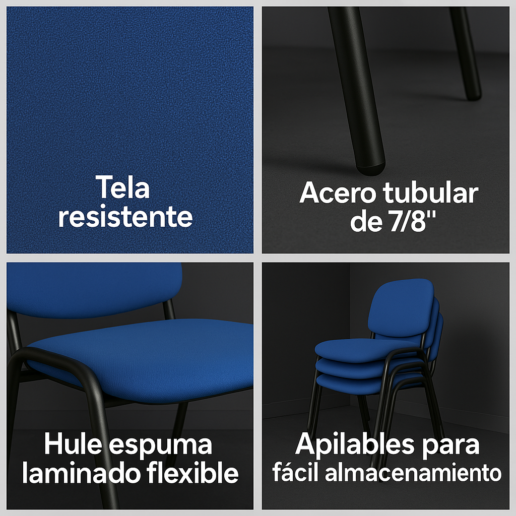 Offiho Set de 4 Sillas de Oficina para Visita Tapizada con Estructura de Acero, Modelo ECOVISITA