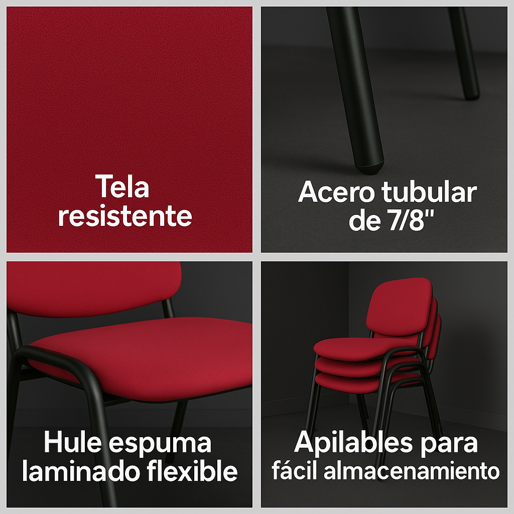 Offiho Set de 4 Sillas de Oficina para Visita Tapizada con Estructura de Acero, Modelo ECOVISITA