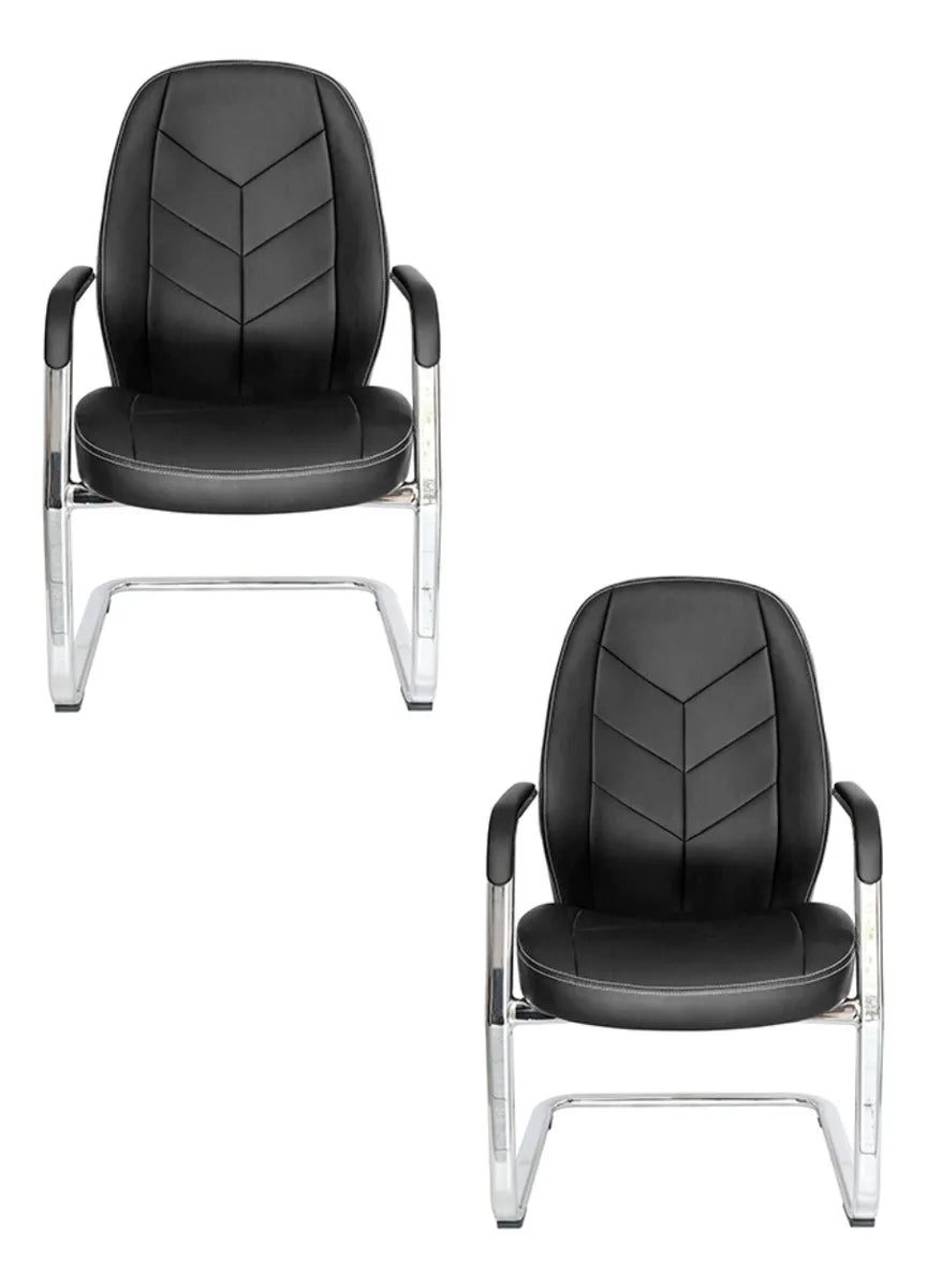 Offiho Set de 2 Silla de Oficina Modernas Tipo Piel con Terminados en Cromo con Descansabrazos para Visitas, Modelo ALUFSEN OHV408