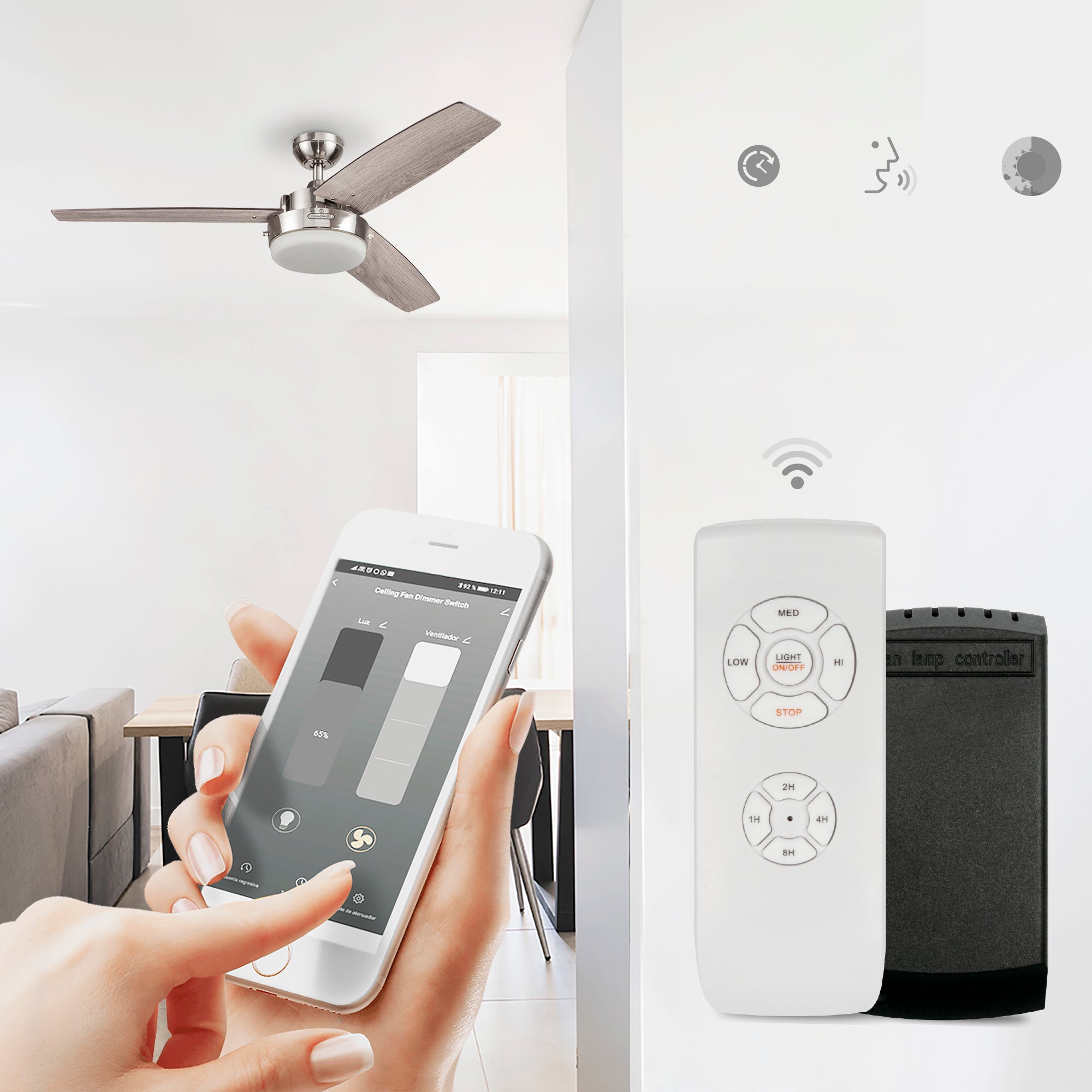 Coolfan Ventilador de Techo 52" con 3 Aspas Reversibles Smart, Modelo Medina