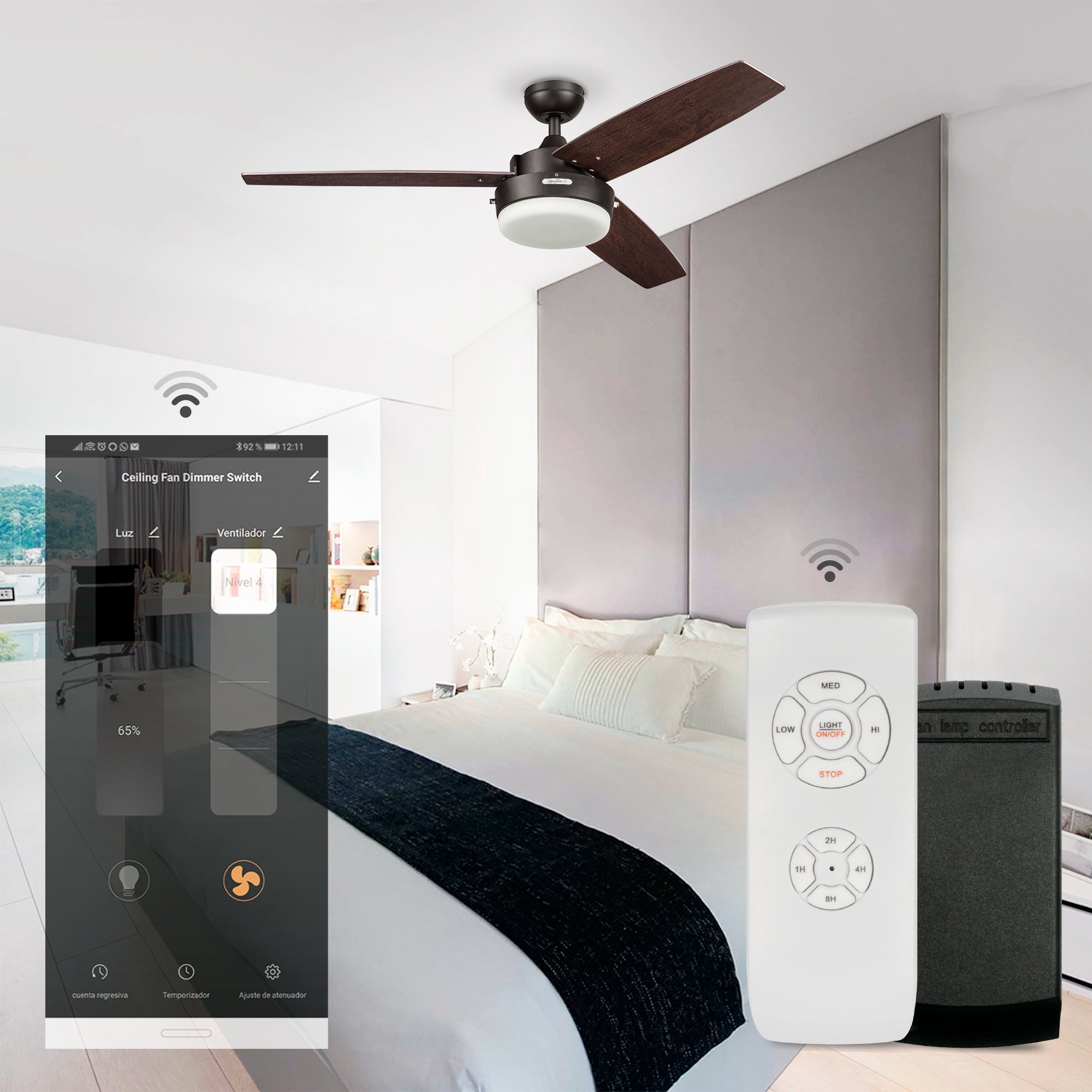 Coolfan Ventilador de Techo 52" con 3 Aspas Reversibles Smart, Modelo Medina