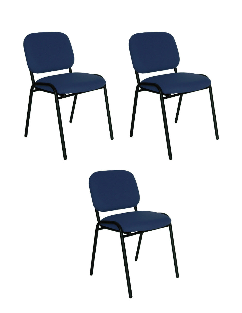Offiho Set de 3 Sillas de Oficina para Visita Tapizada con Estructura de Acero, Modelo ECOVISITA