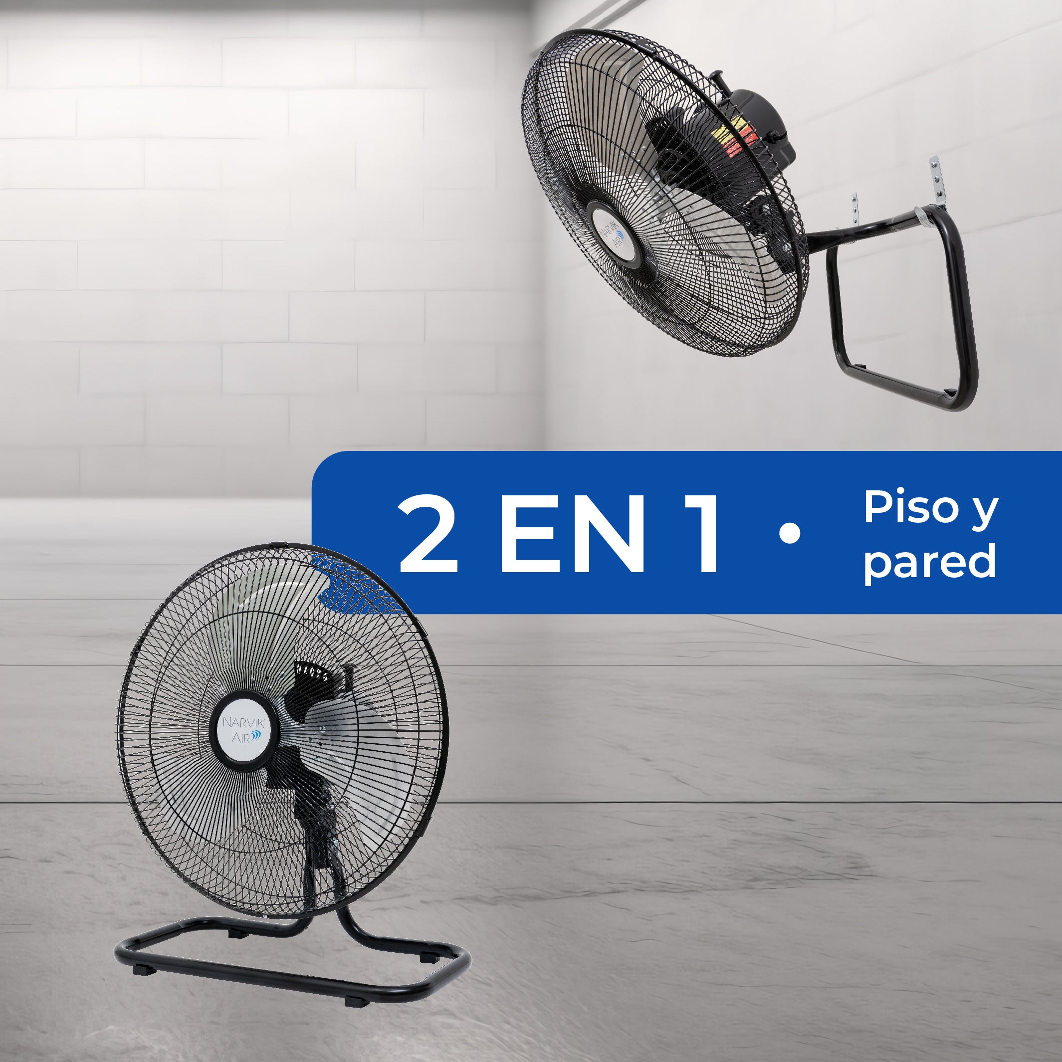 Narvik Ventilador de 16" Industrial 2 en 1: Piso y Pared Oscilatorio 55W con Aspas de Aluminio, Modelo NA1016 / NA-OF16