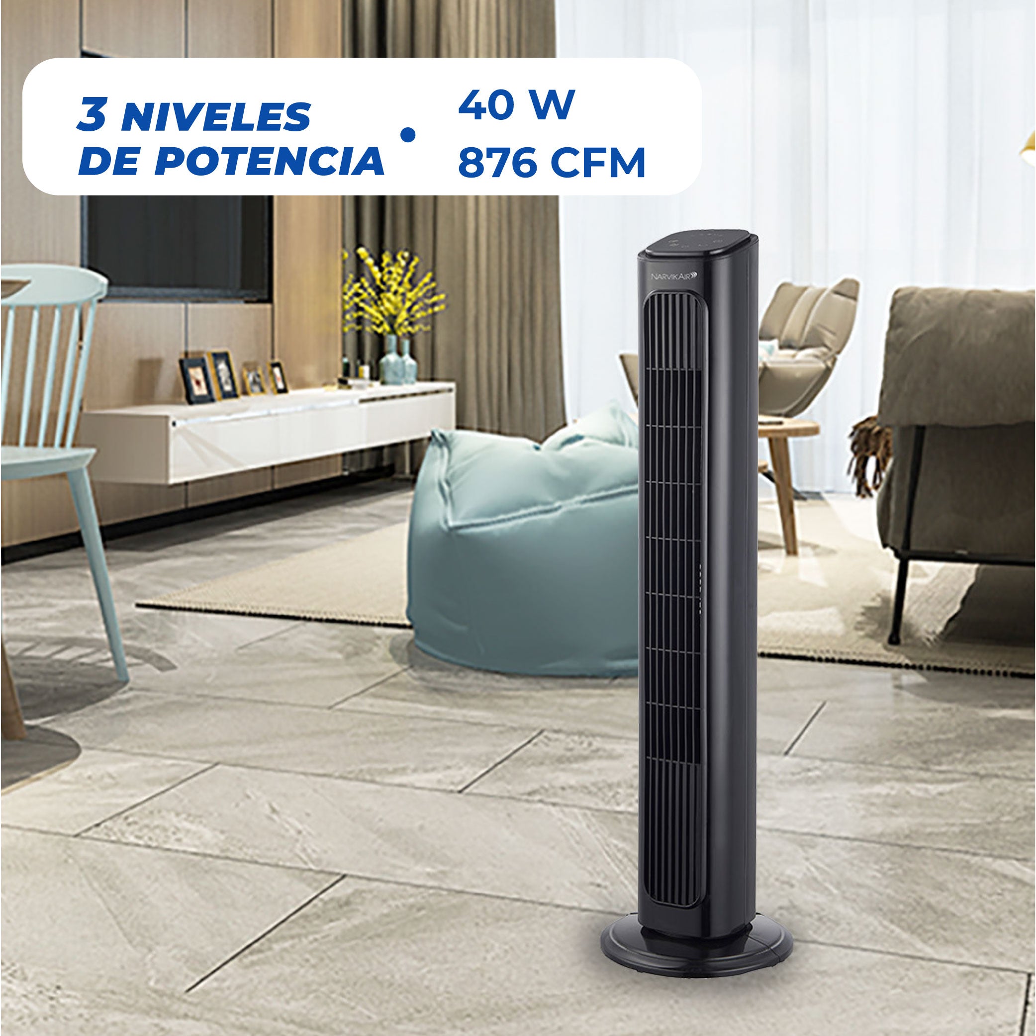 Narvik Ventilador de Torre 32" Silencioso de 40W con Control Remoto y Panel Touch, Modelo NA5032