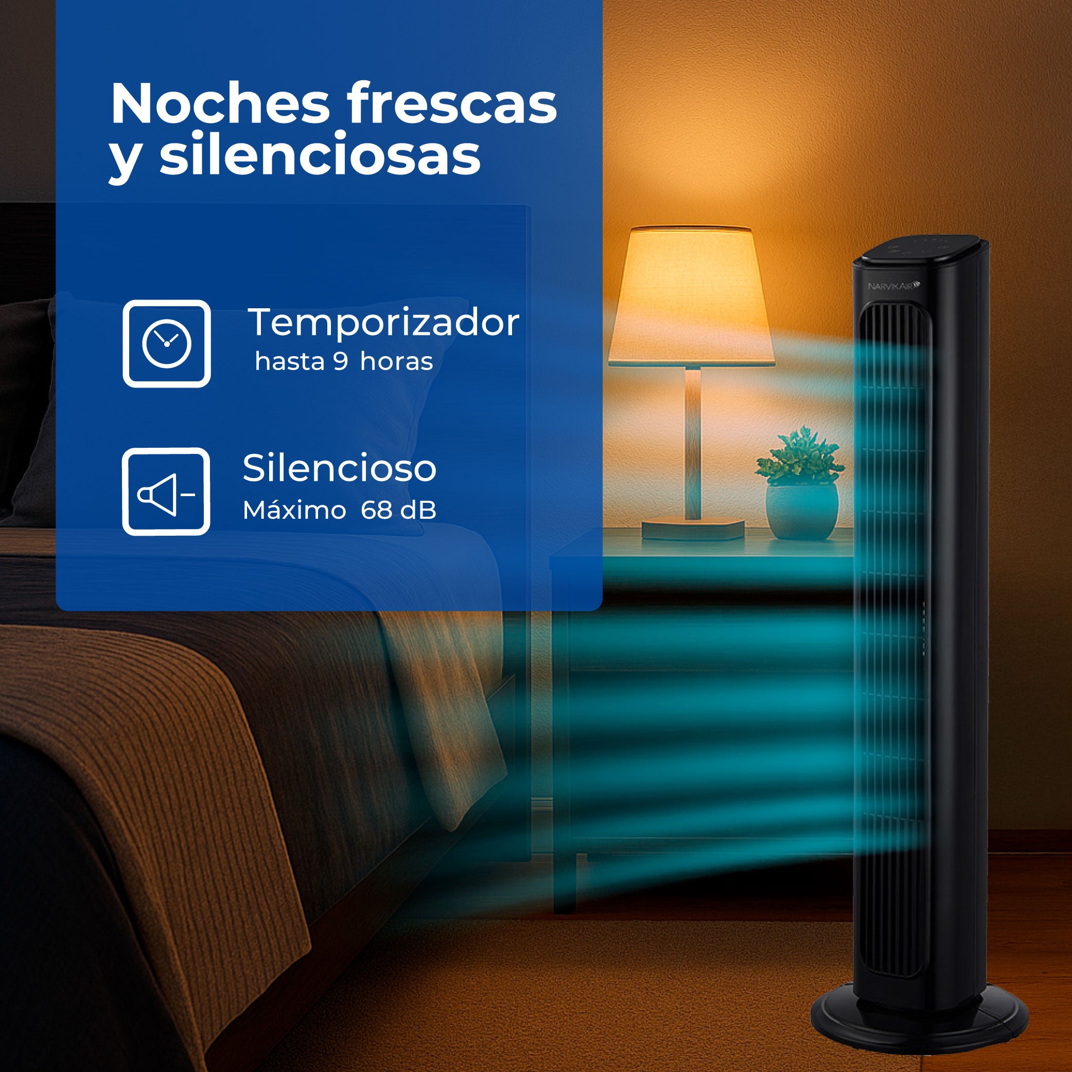 Narvik Ventilador de Torre 32" Silencioso de 40W con Control Remoto y Panel Touch, Modelo NA5032