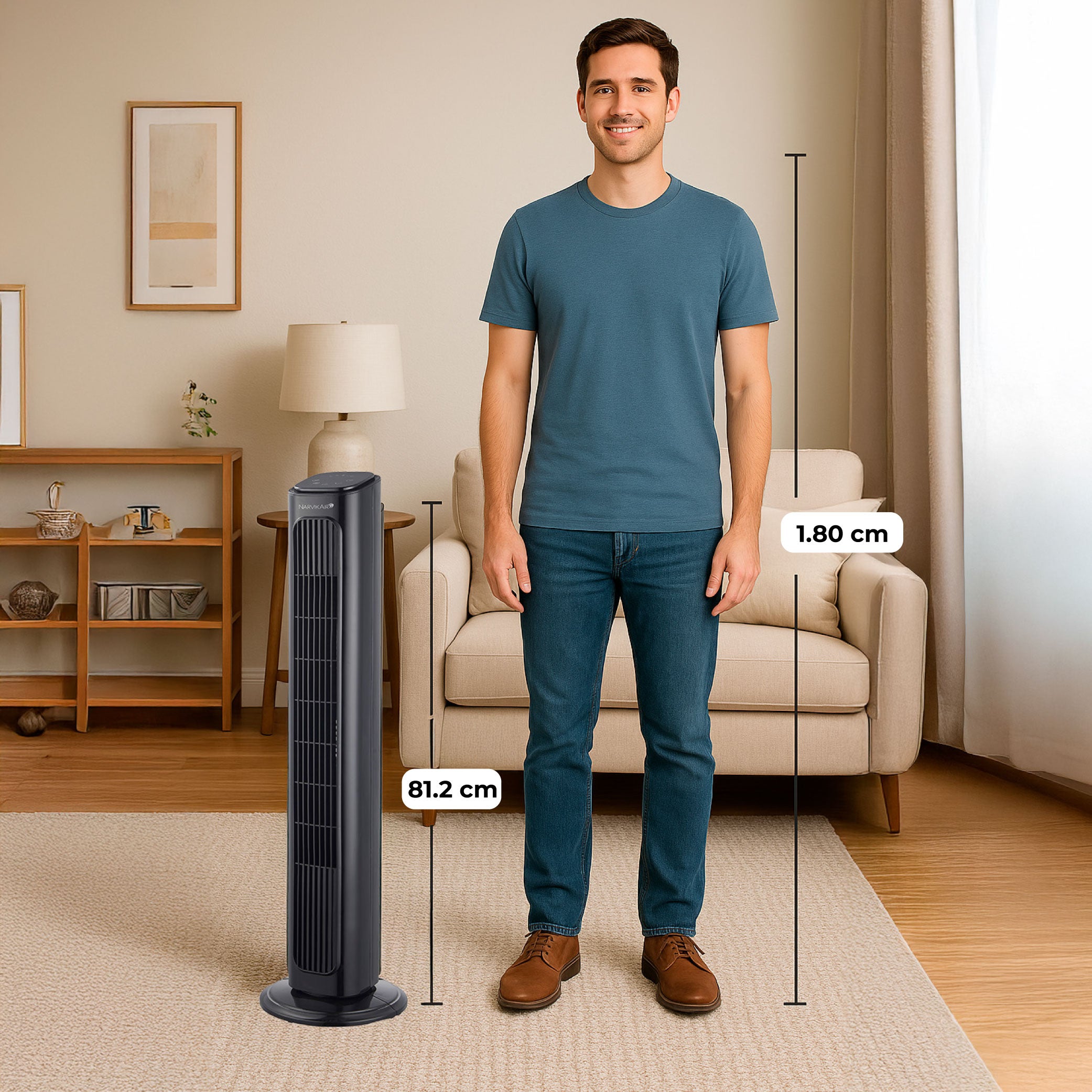 Narvik Ventilador de Torre 32" Silencioso de 40W con Control Remoto y Panel Touch, Modelo NA5032