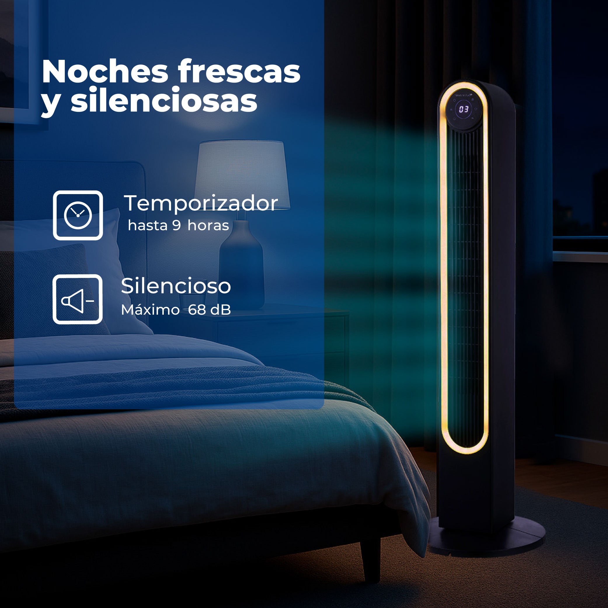 Narvik Ventilador de Torre 42" Silencioso de 60W con Luz, Control Remoto y Panel Touch, Modelo NA5042