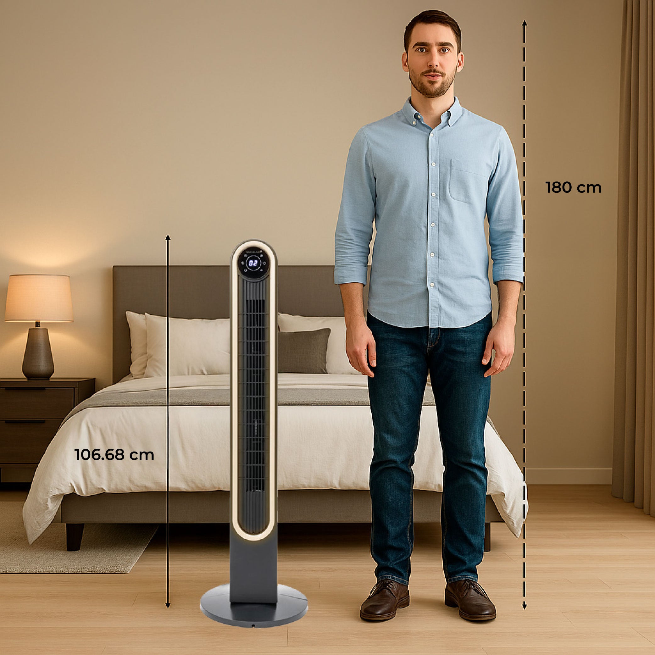 Narvik Ventilador de Torre 42" Silencioso de 60W con Luz, Control Remoto y Panel Touch, Modelo NA5042