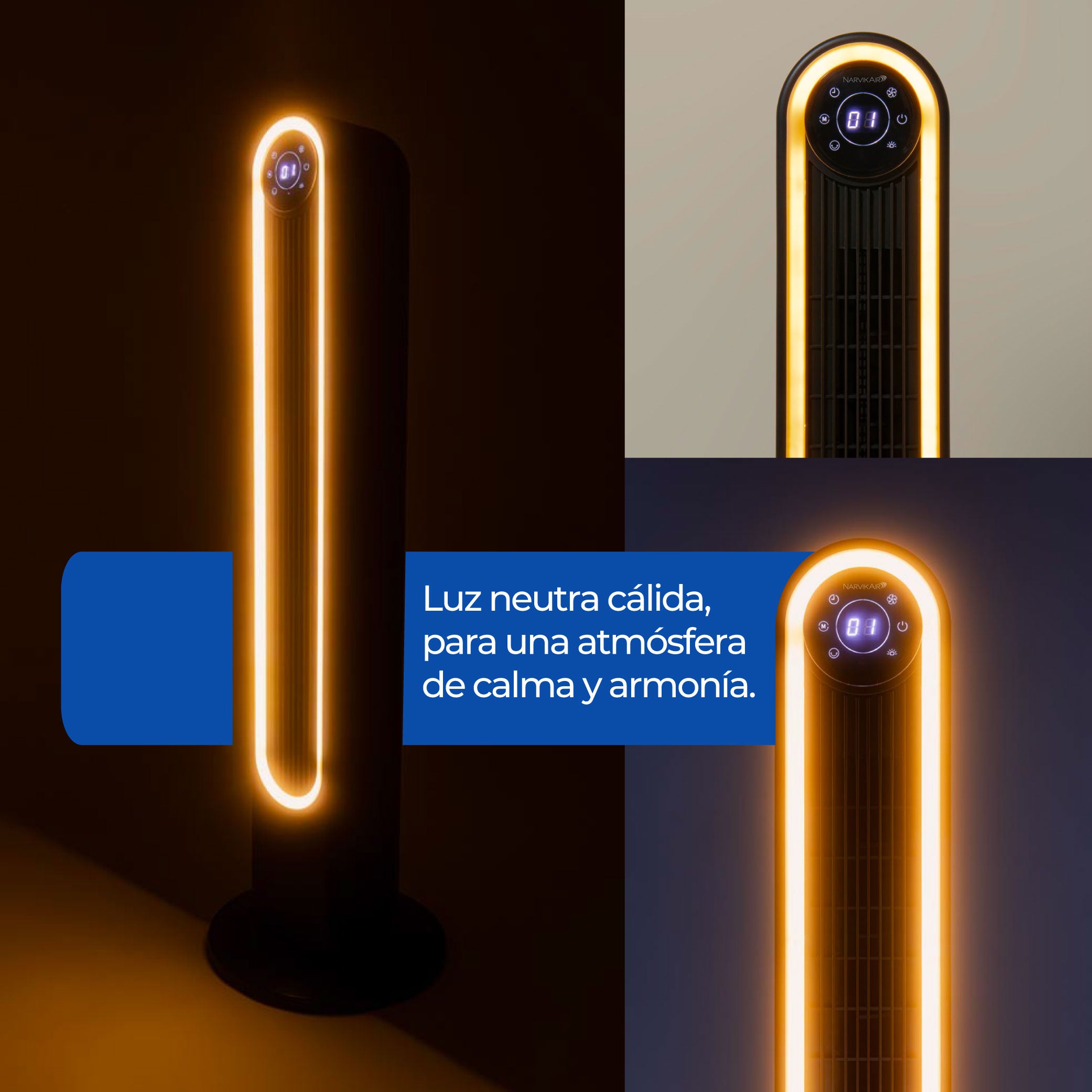 Narvik Ventilador de Torre 42" Silencioso de 60W con Luz, Control Remoto y Panel Touch, Modelo NA5042