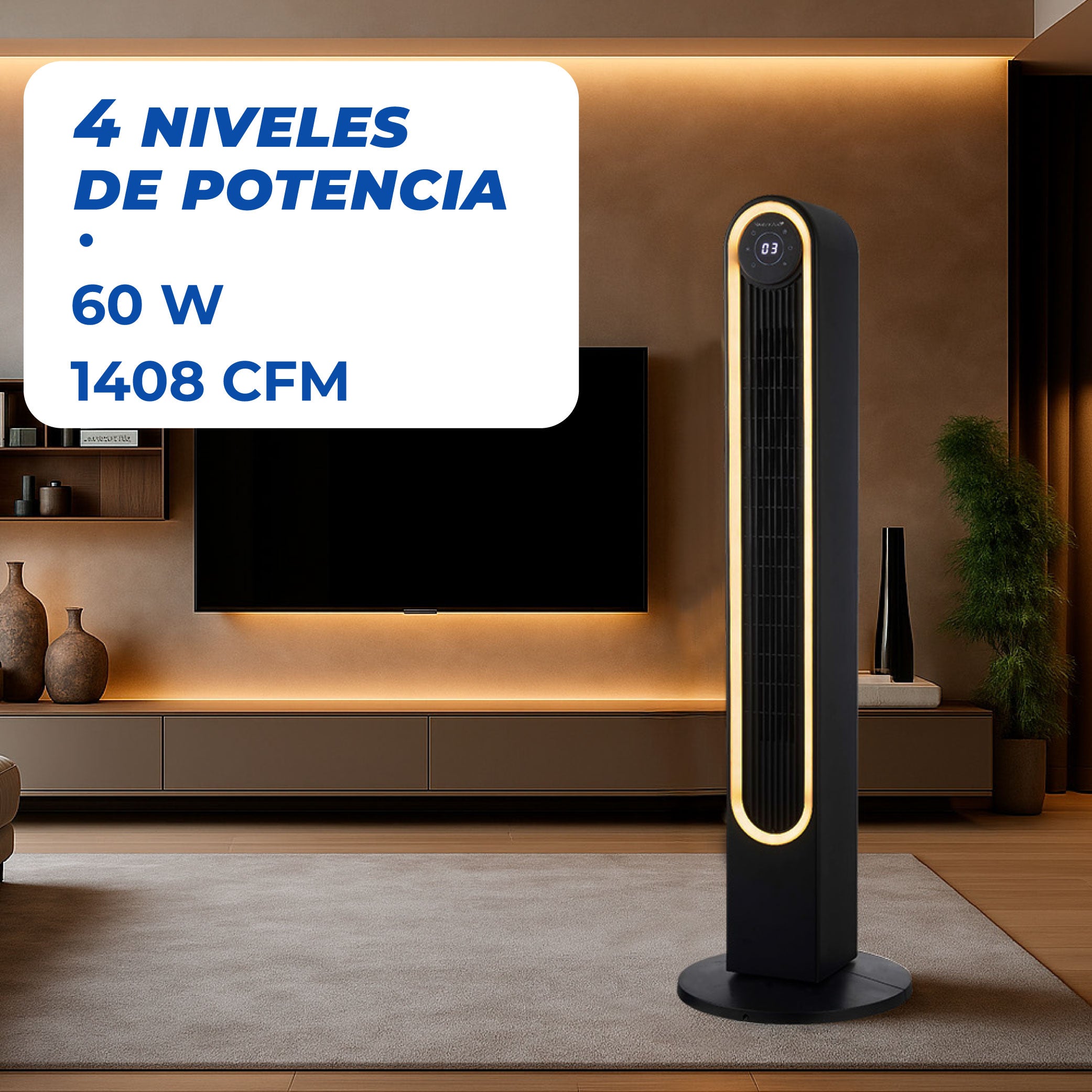 Narvik Ventilador de Torre 42" Silencioso de 60W con Luz, Control Remoto y Panel Touch, Modelo NA5042