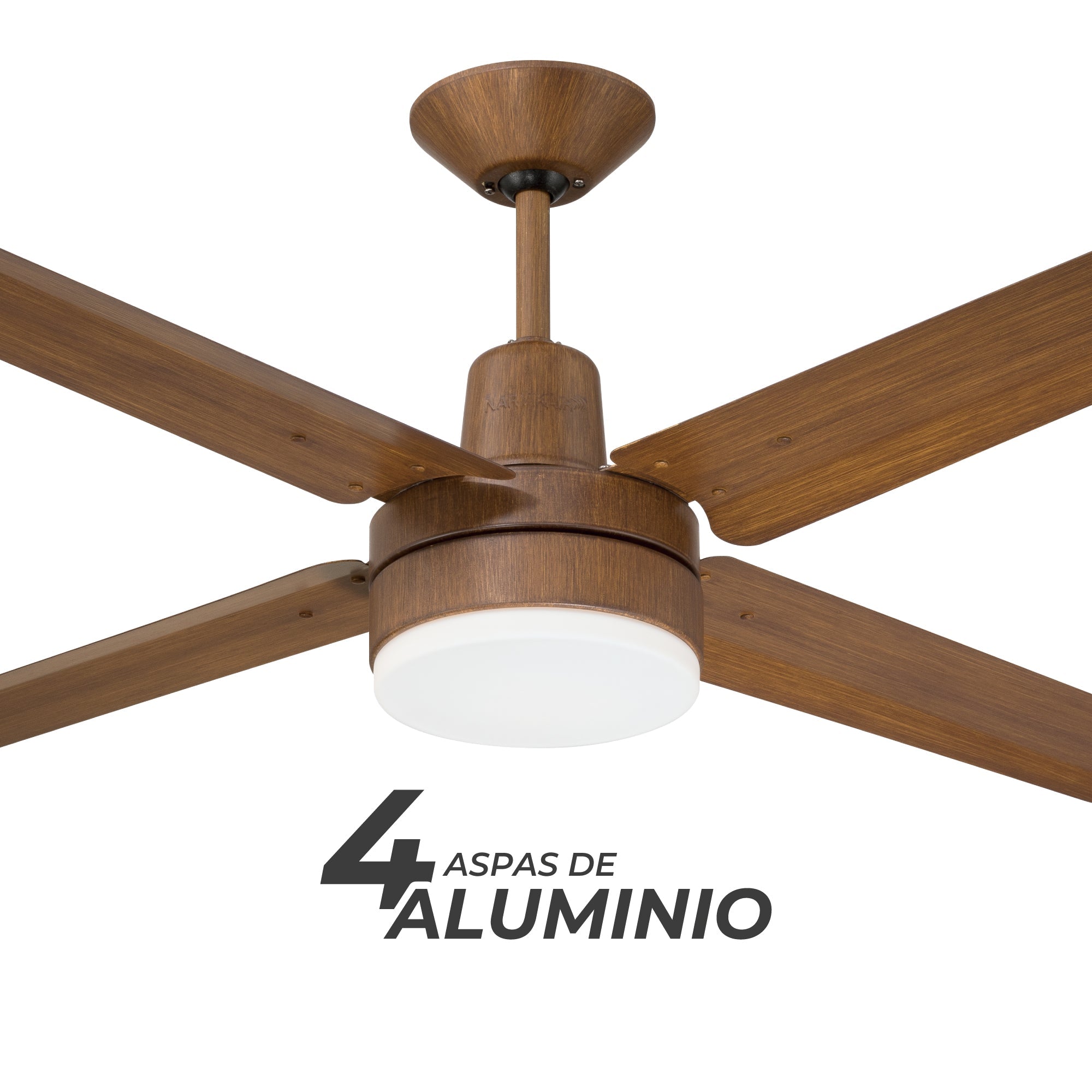 Narvik Ventilador de Techo Con Luz de 56" 4 Aspas de Aluminio con Acabado de Madera Control de Pared, Modelo NA3023